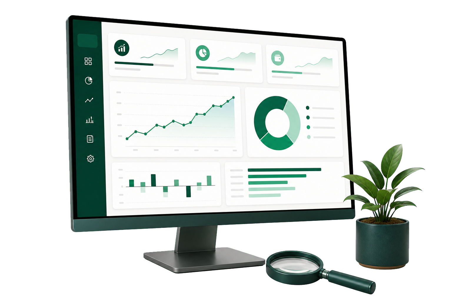 Financial dashboard showing KPI cards, revenue, expenses, and cash-flow charts